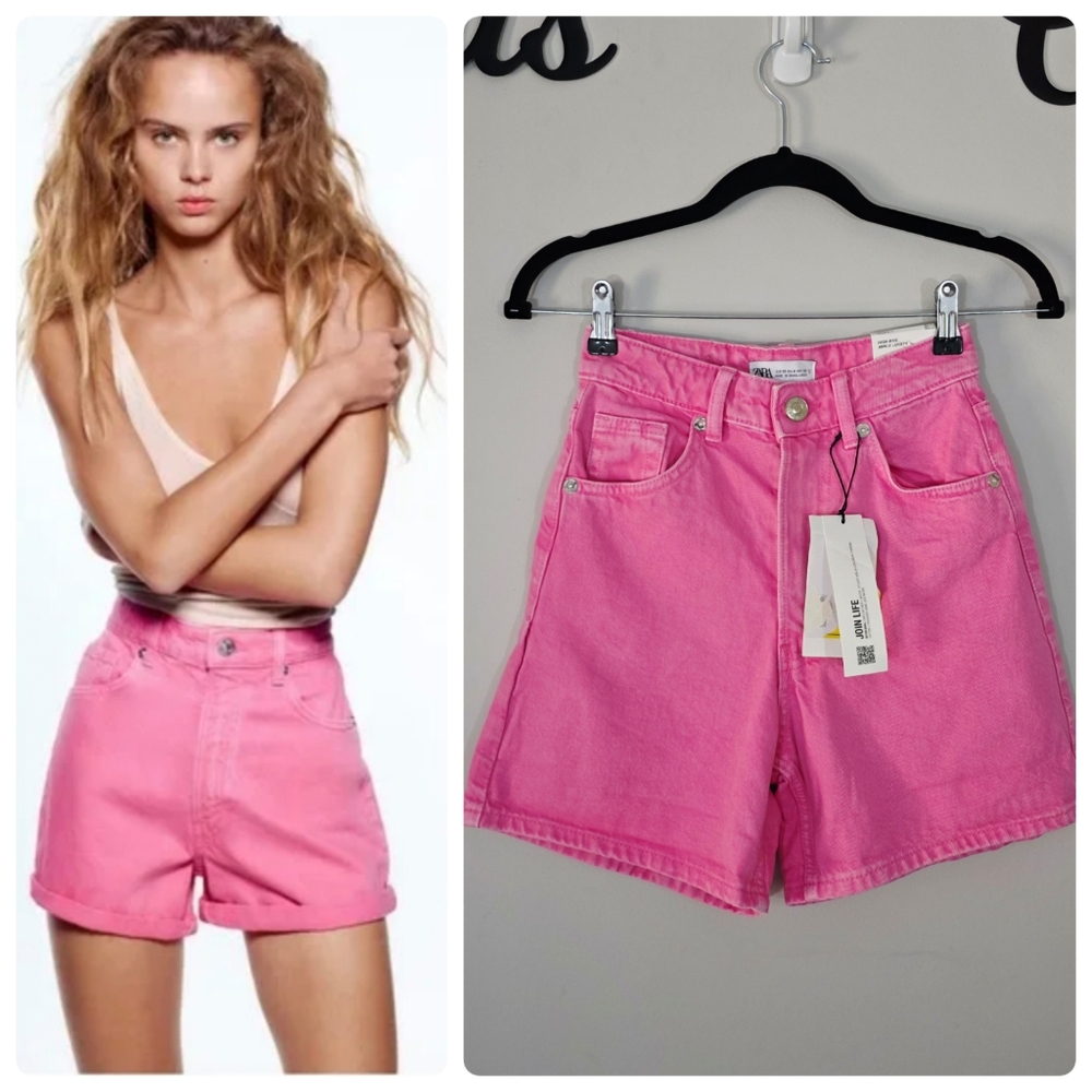 Zara Pink‎ Denim Classic Mom Jeans Size 00